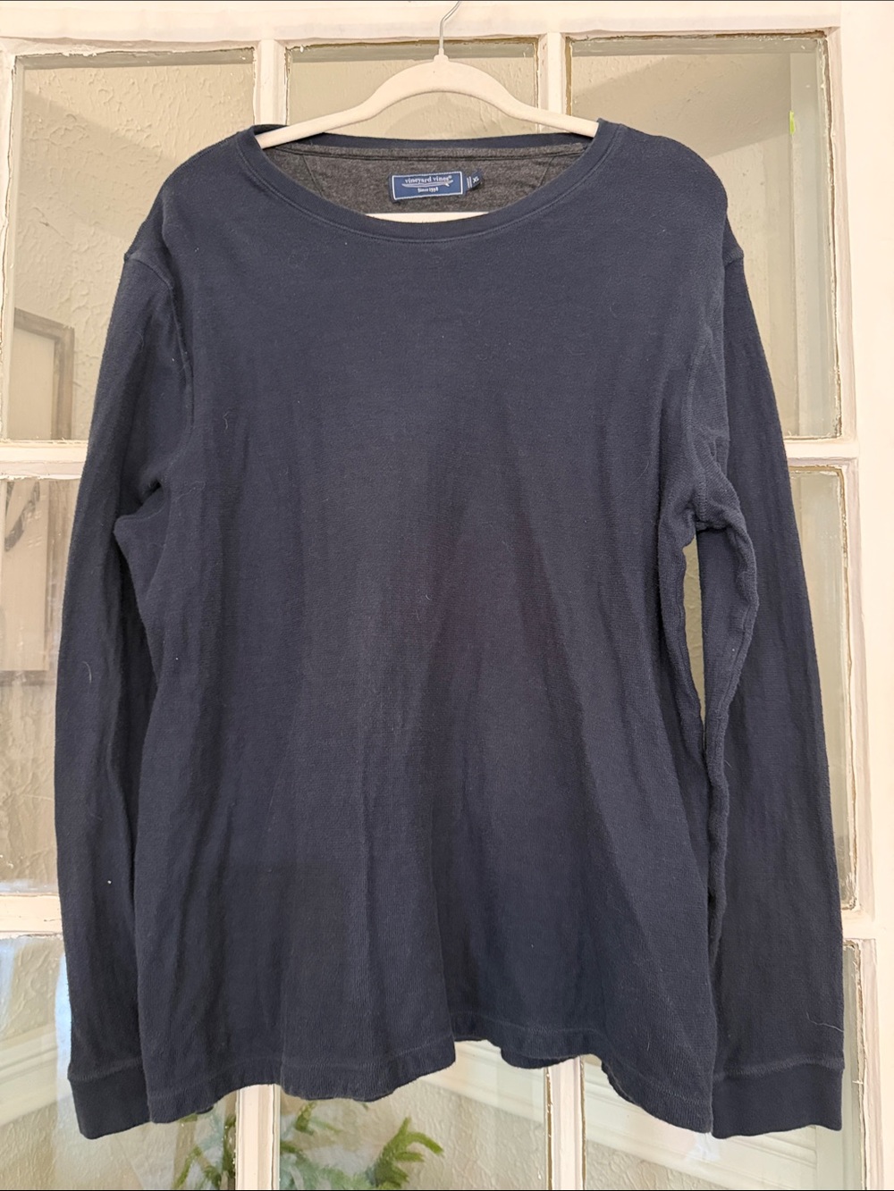 Vineyard Vines Waffle Navy Long-Sleeve Crew Shirt for Men